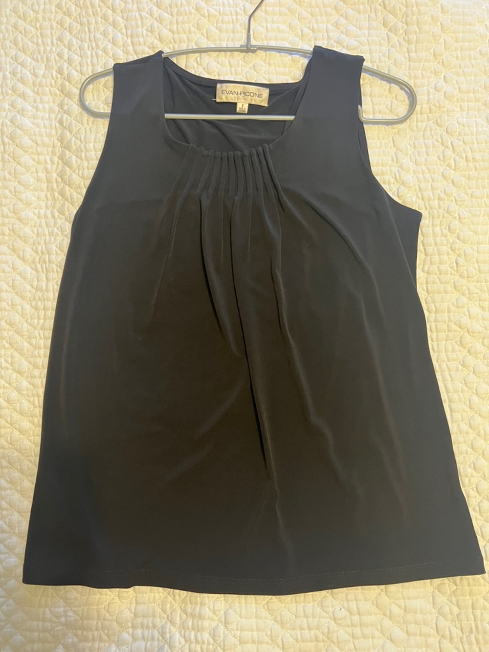 Evan Picone Black Sleeveless Pleated Neck Camisole